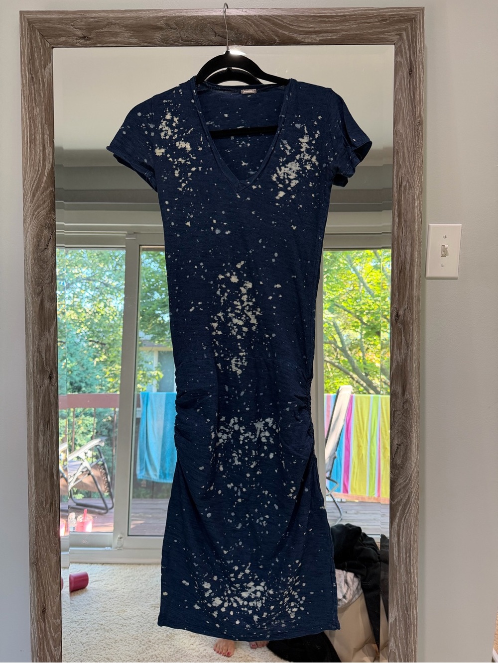 Monroe Cotton V Neck Dress Midi Platter Tie Dyed EUC